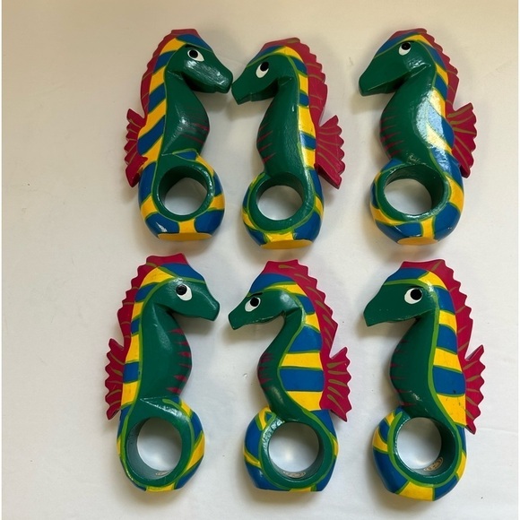 Seahorse/ wooden napkin rings/ custom hand crafted in the Philippines, set of 6 - Picture 1 of 2